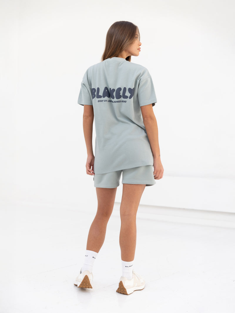 Cloud Print Oversized T-Shirt - Mineral Blue