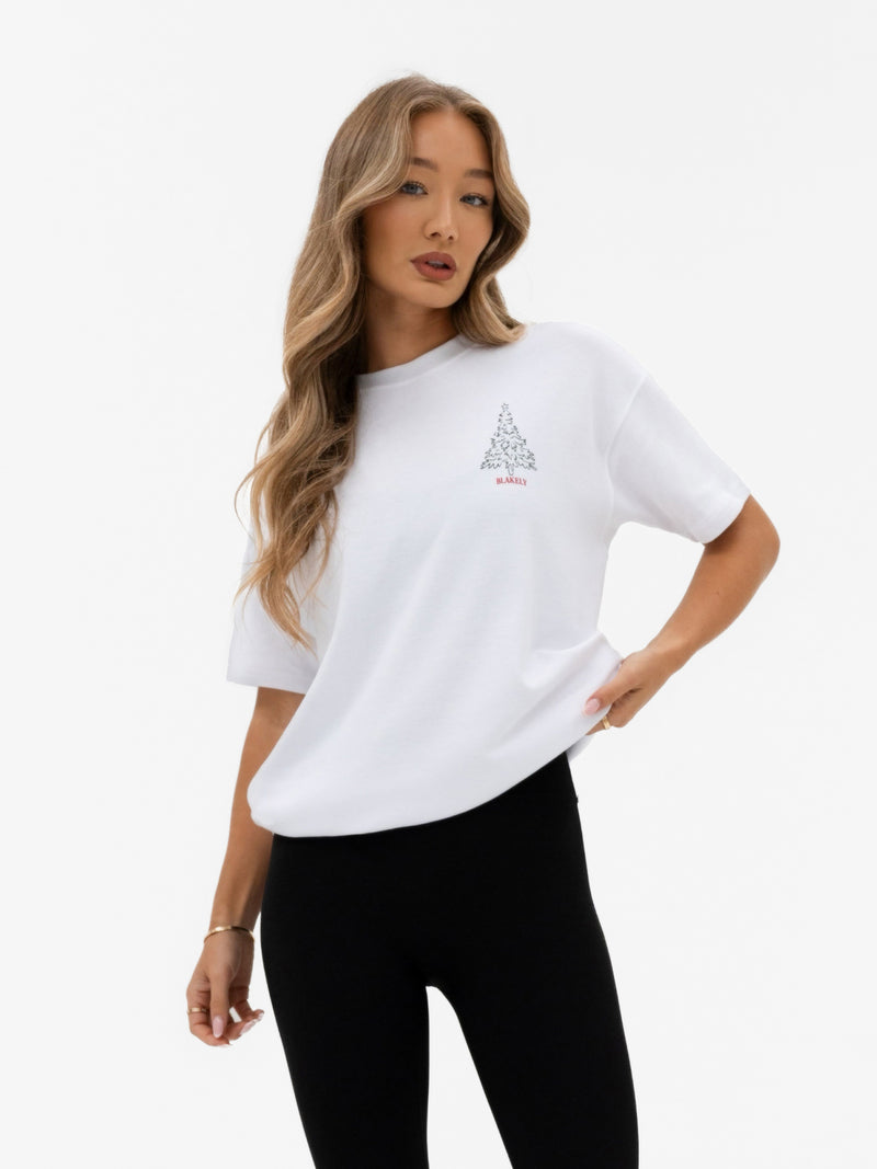 Christmas Print Oversized T-Shirt - White