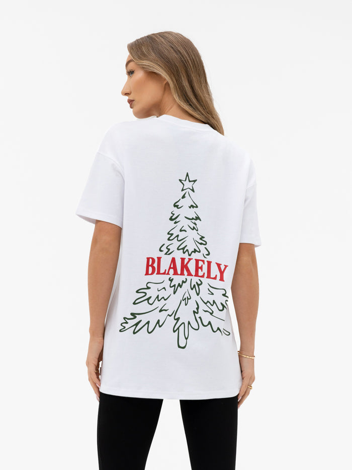 Christmas Print Oversized T-Shirt - White