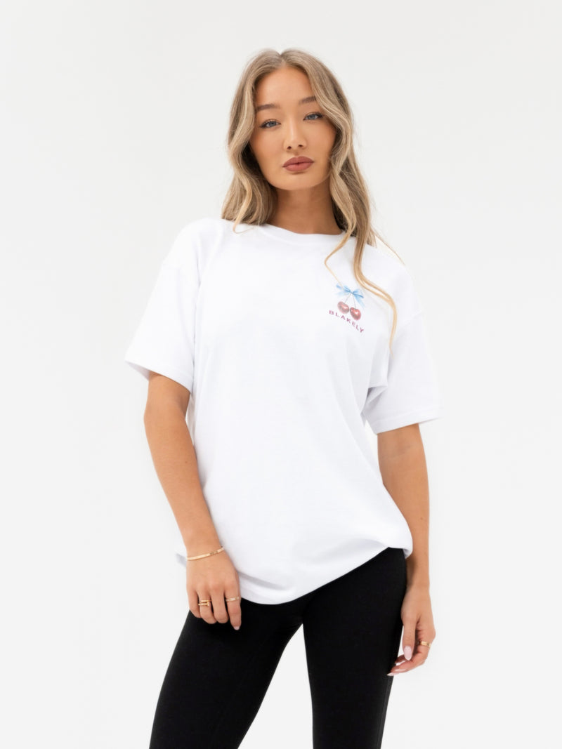 Charli Cherry Print Oversized T-Shirt - White