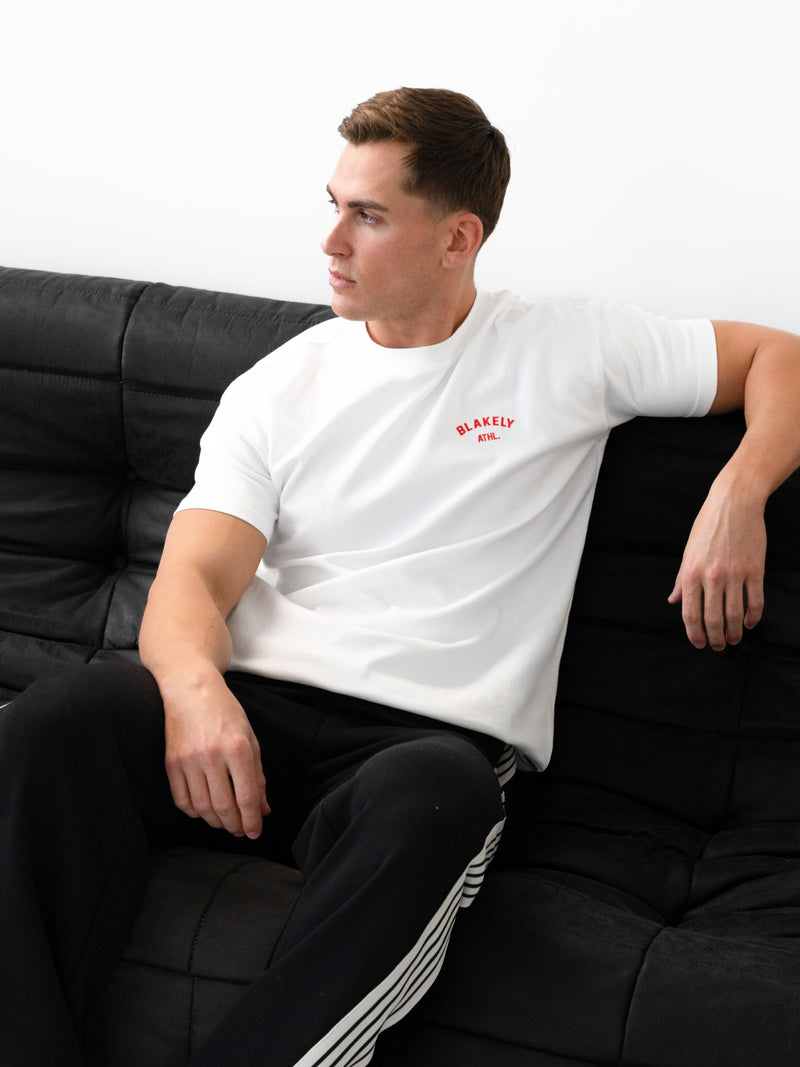 Zayd Relaxed T-Shirt - Flat White & Red