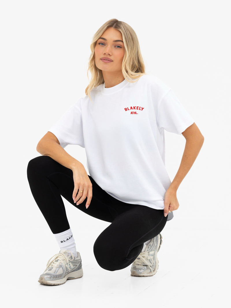 Immani Oversized T-Shirt - Flat White & Cherry Red