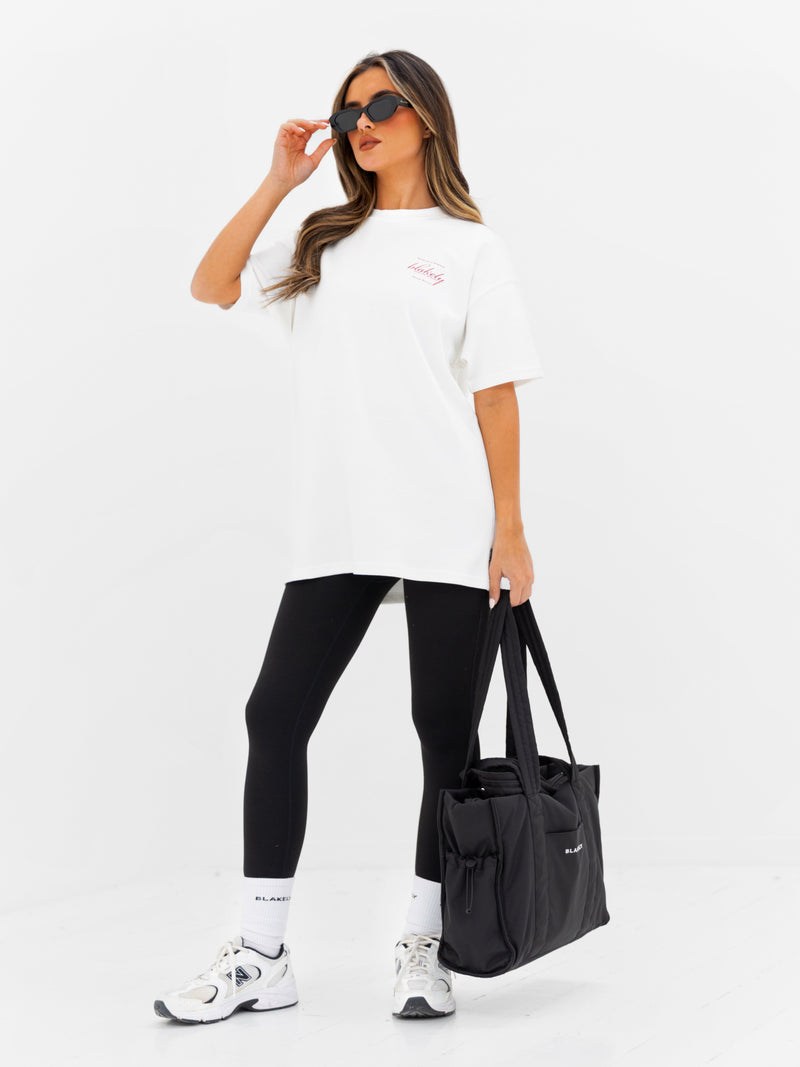 Georgia Oversized Script T-Shirt - Flaches Weiß