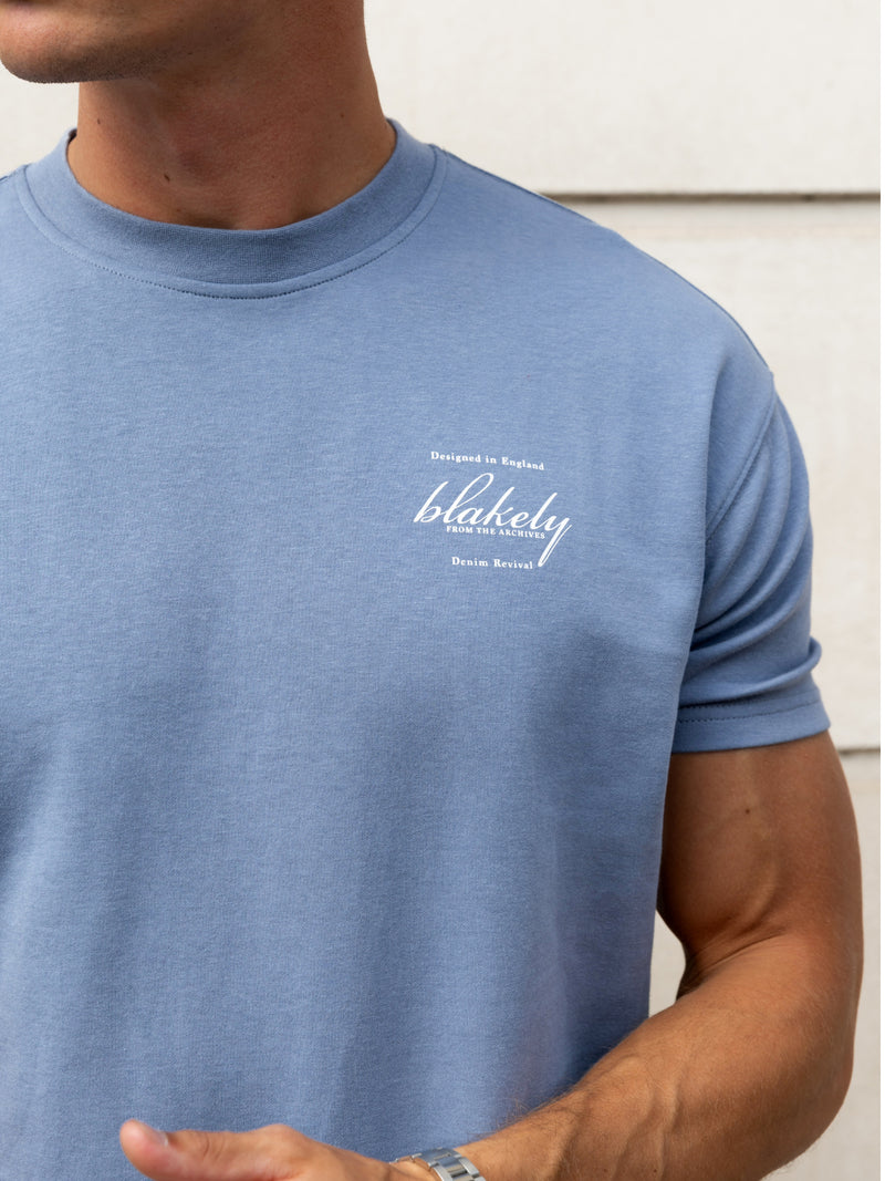 Austin Relaxed Script T-Shirt - Mittelblau