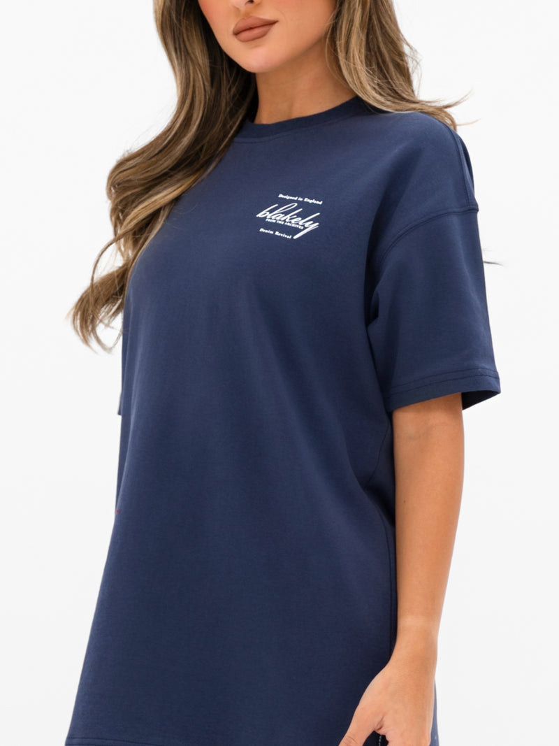 Georgia Oversized Script T-Shirt - Echtes Marineblau