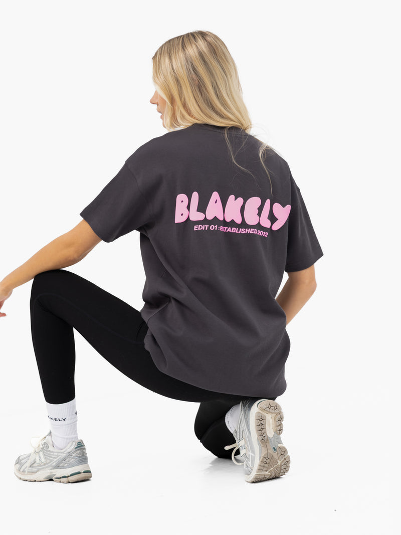 Cloud Print Oversized T-Shirt - Holzkohle