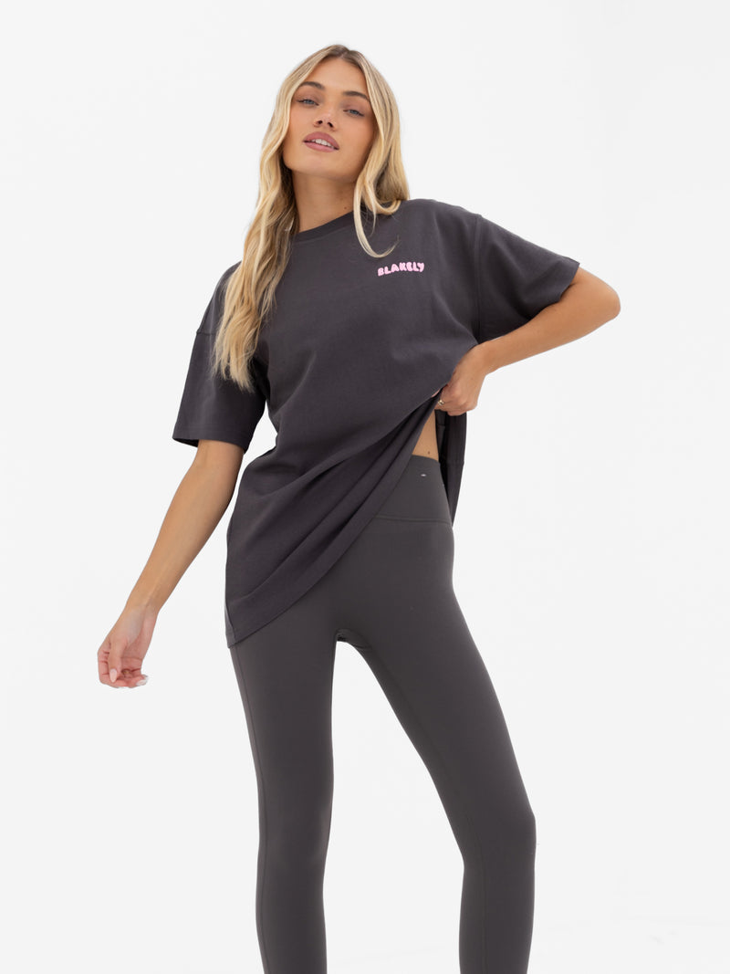 Cloud Print Oversized T-Shirt - Holzkohle