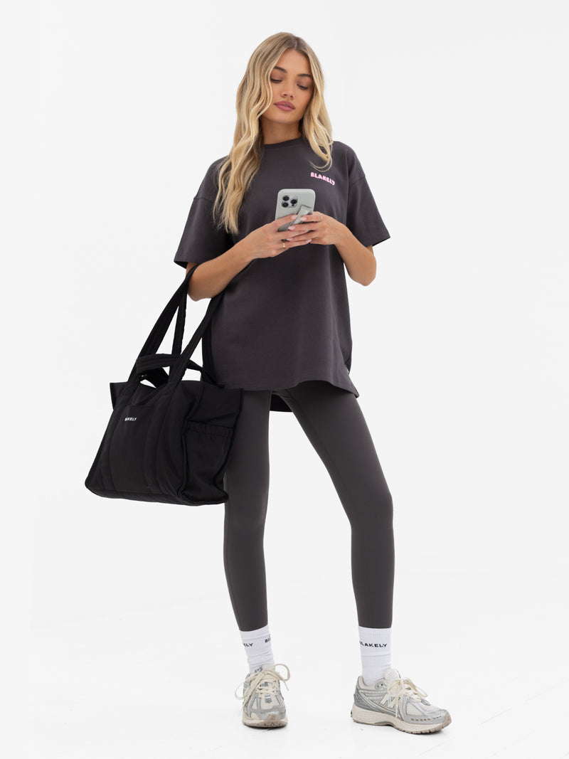 Cloud Print Oversized T-Shirt - Holzkohle