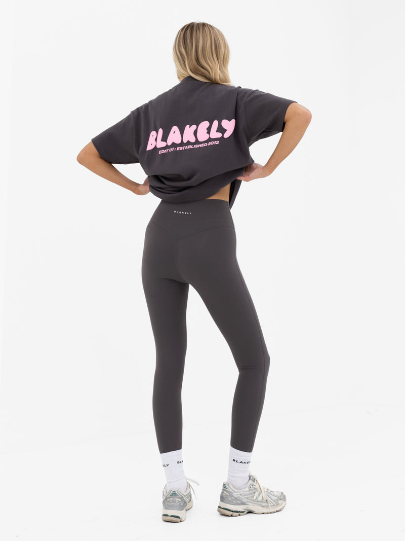 Cloud Print Oversized T-Shirt - Holzkohle