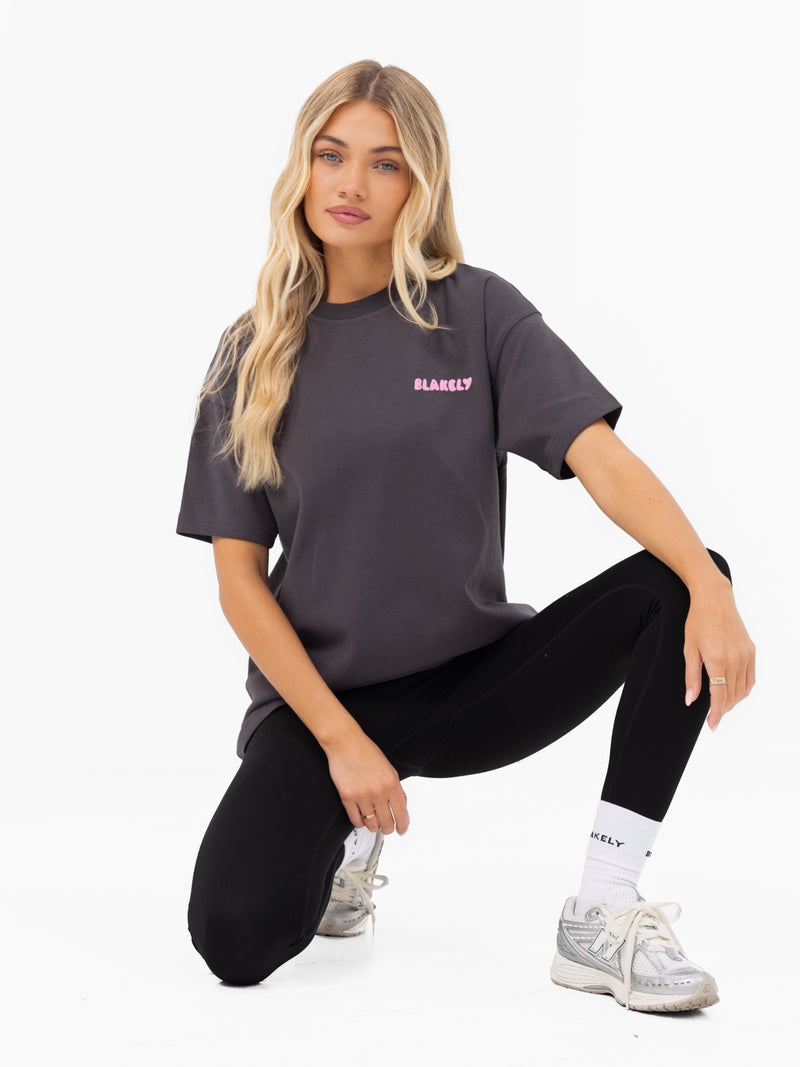 Cloud Print Oversized T-Shirt - Holzkohle