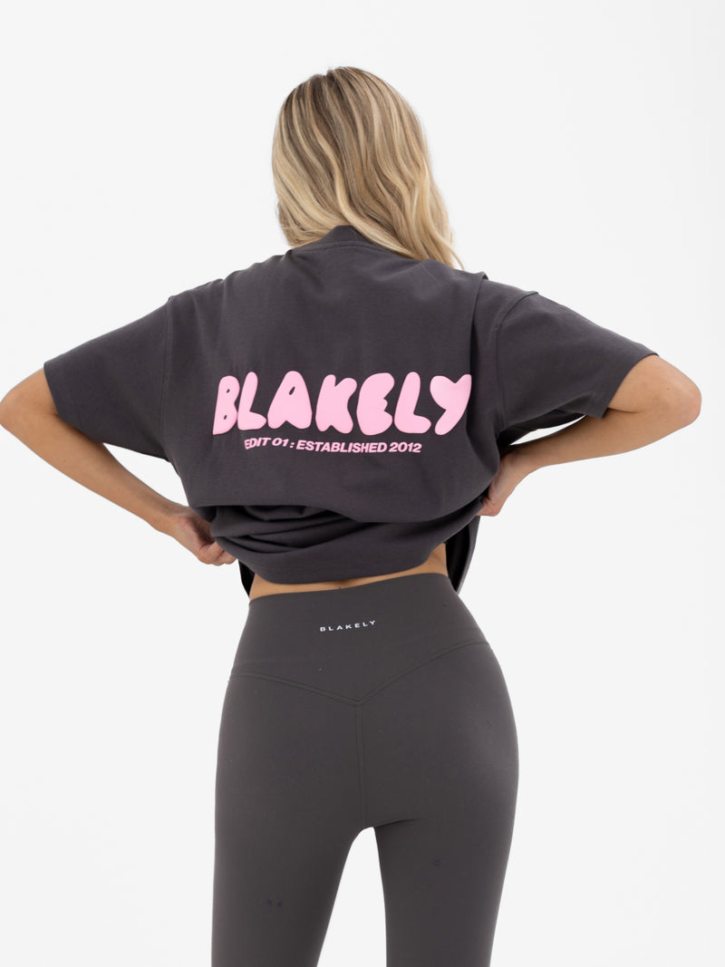 Cloud Print Oversized T-Shirt - Holzkohle