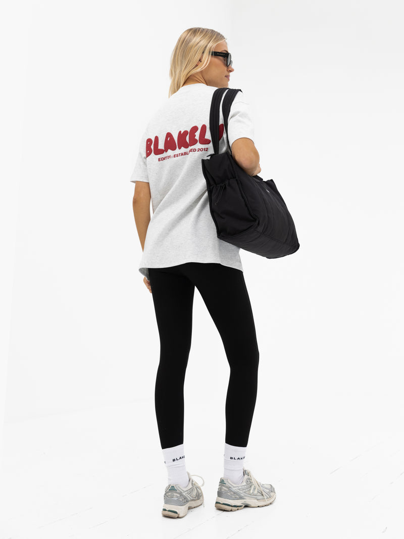 Cloud Print Oversized T-Shirt - meliertes Weiß & Kirschrot