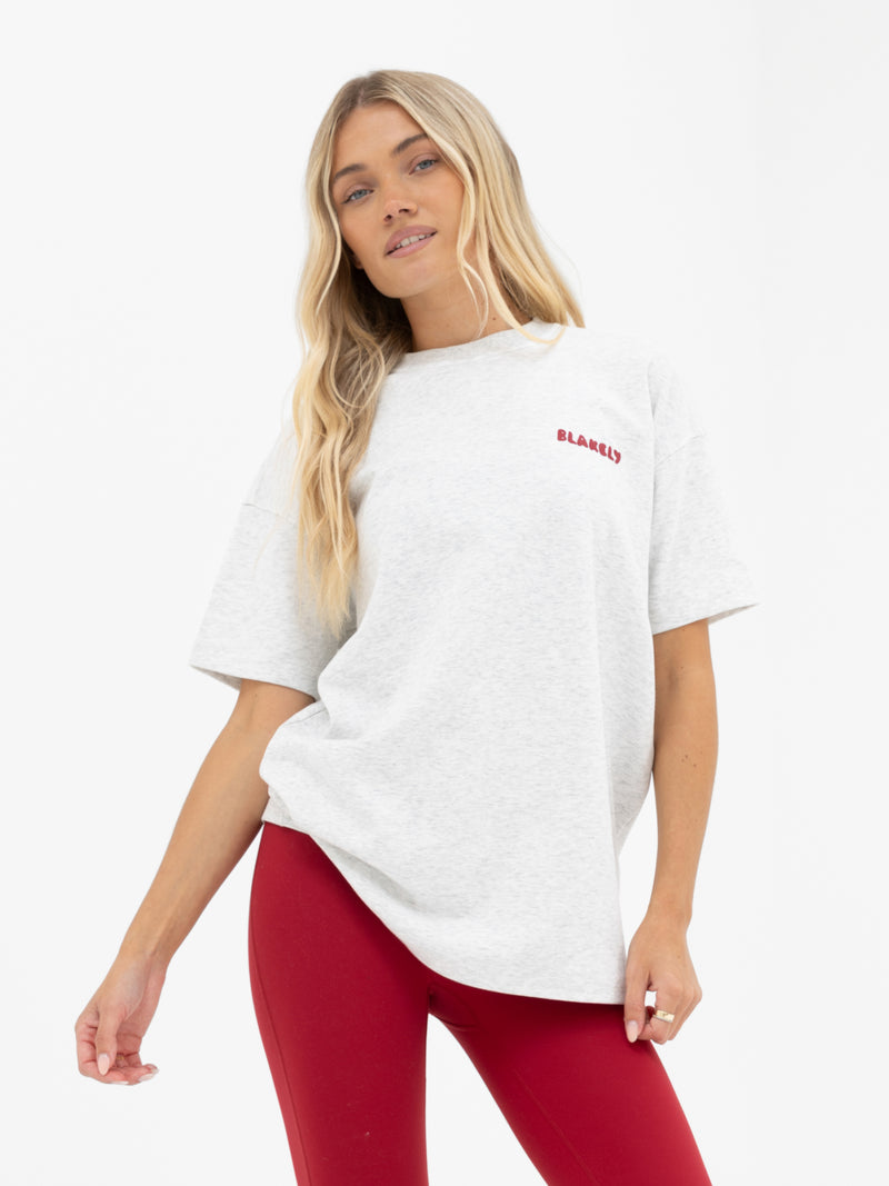 Cloud Print Oversized T-Shirt - meliertes Weiß & Kirschrot