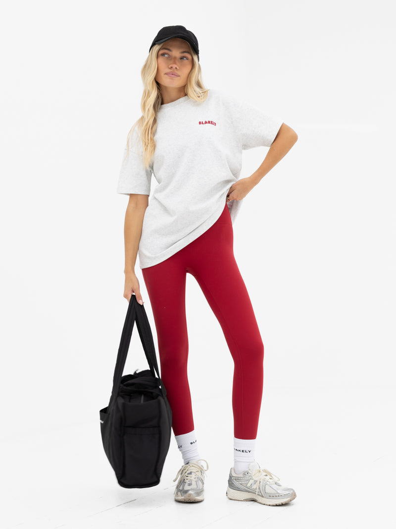 Cloud Print Oversized T-Shirt - meliertes Weiß & Kirschrot