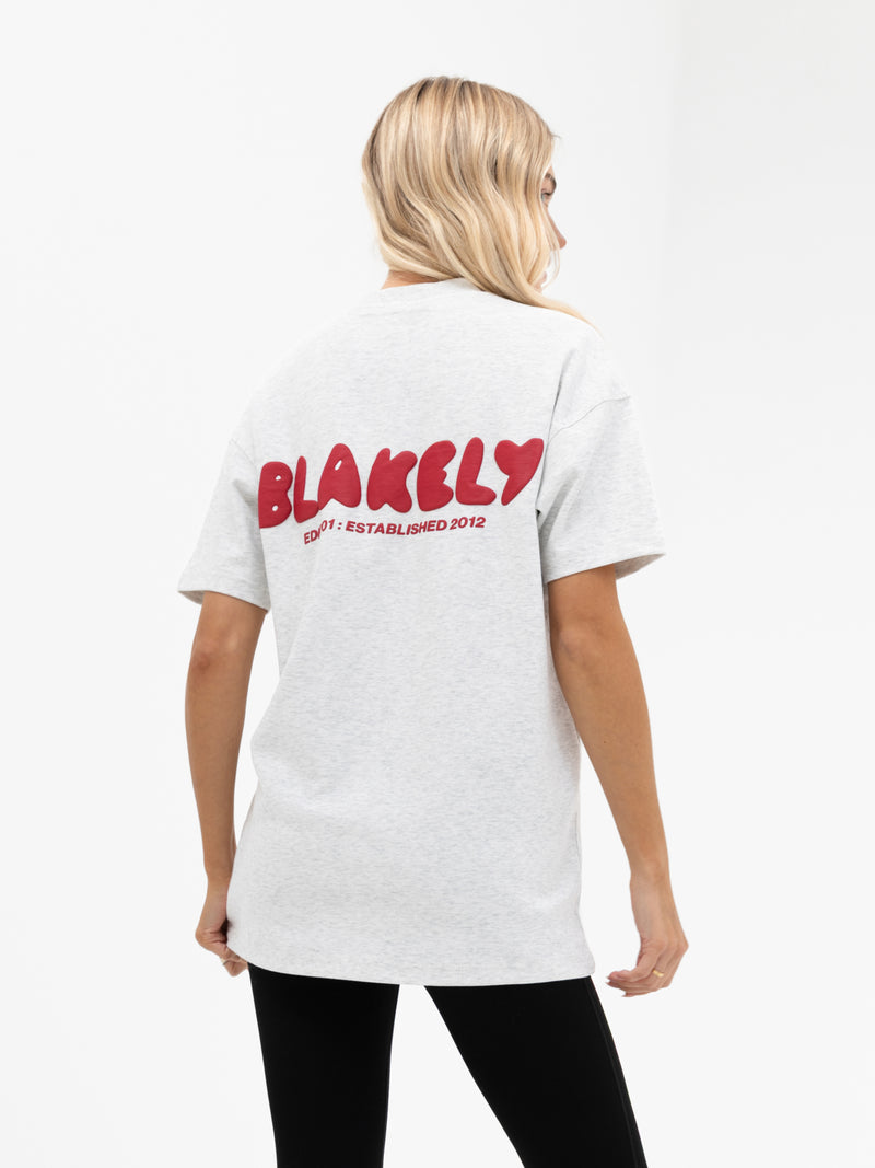 Cloud Print Oversized T-Shirt - meliertes Weiß & Kirschrot