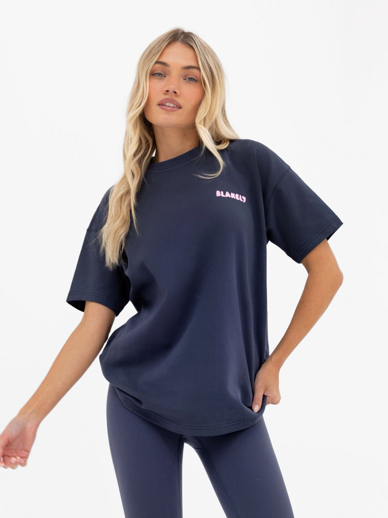 Cloud Print Oversized T-Shirt - Echtes Marineblau & Puderrosa