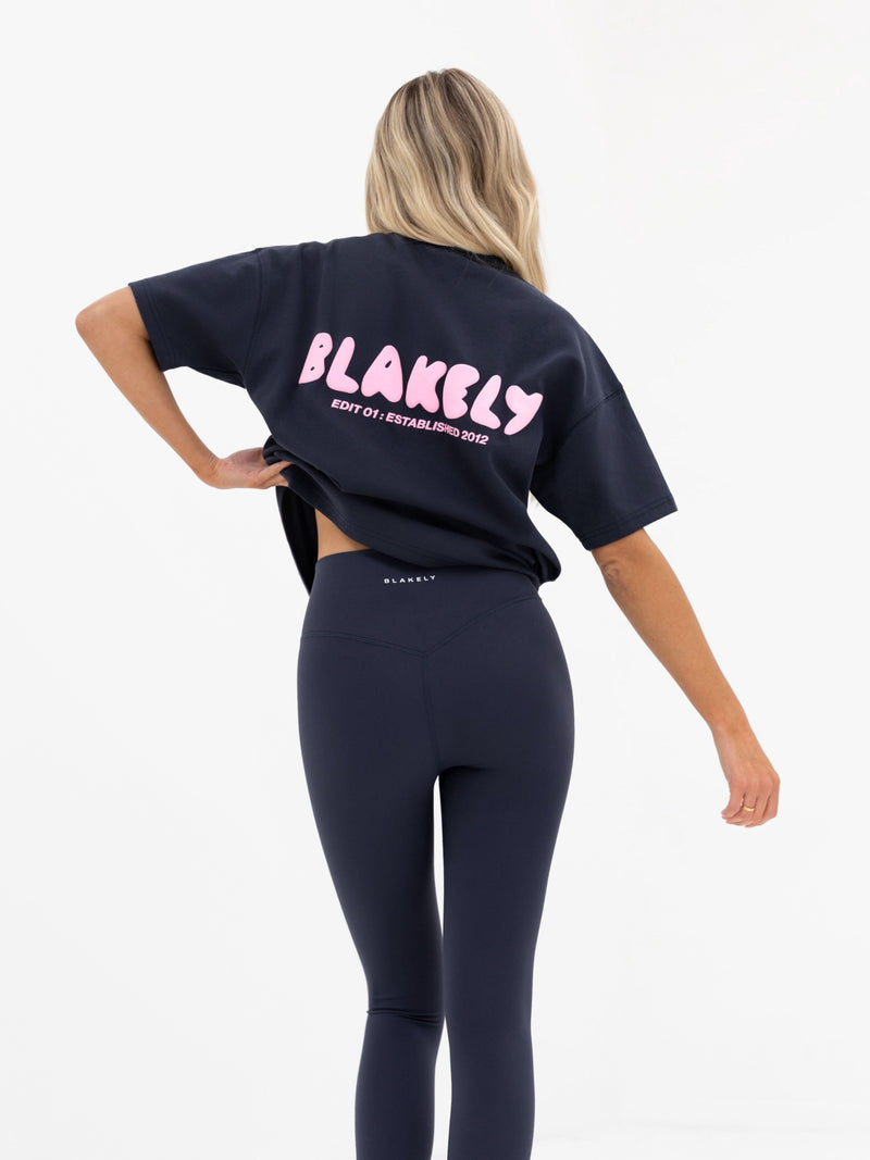 Cloud Print Oversized T-Shirt - Echtes Marineblau & Puderrosa