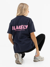 Cloud Print Oversized T-Shirt - Echtes Marineblau & Puderrosa