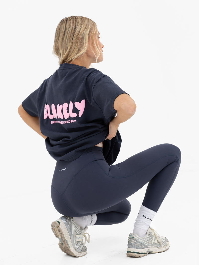 Cloud Print Oversized T-Shirt - Echtes Marineblau & Puderrosa