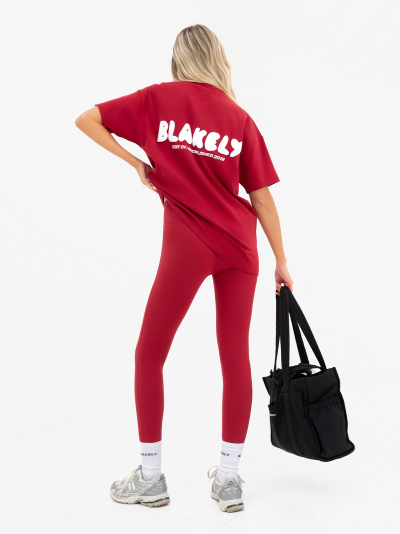 Cloud Print Oversized T-Shirt - Kirschrot