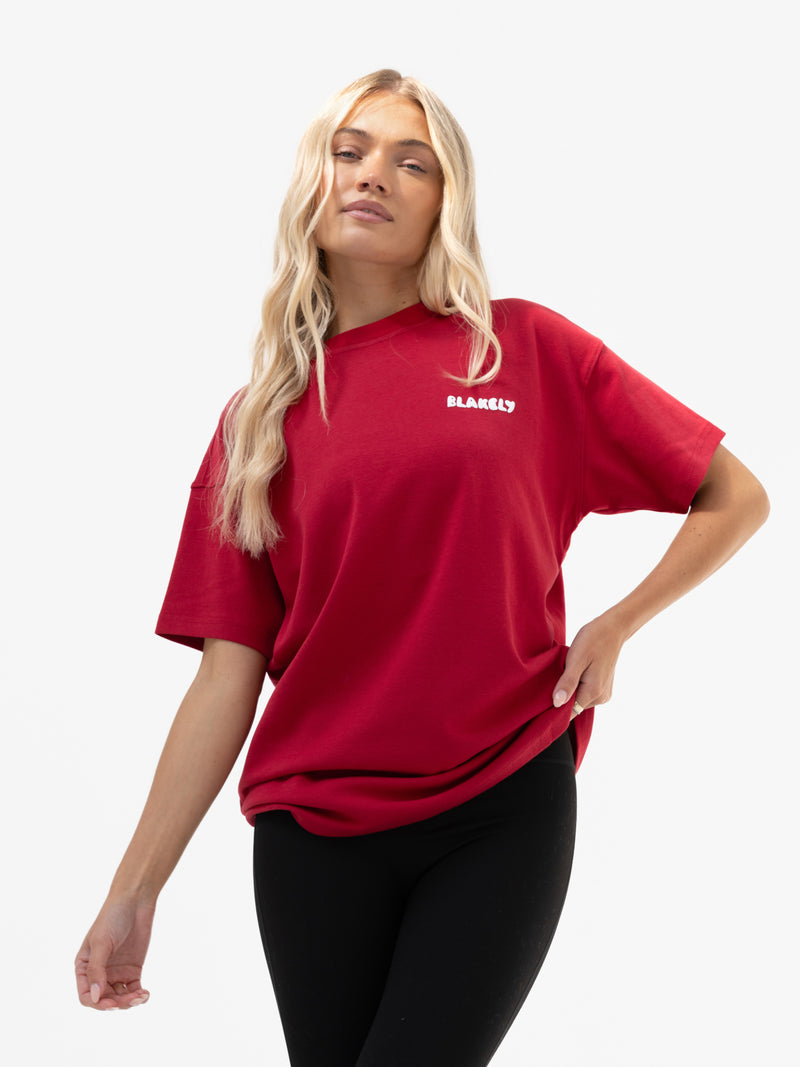 Cloud Print Oversized T-Shirt - Kirschrot