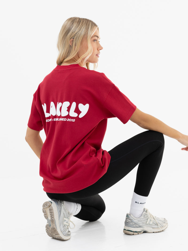 Cloud Print Oversized T-Shirt - Kirschrot