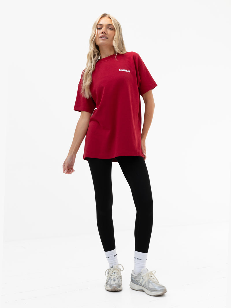 Cloud Print Oversized T-Shirt - Kirschrot