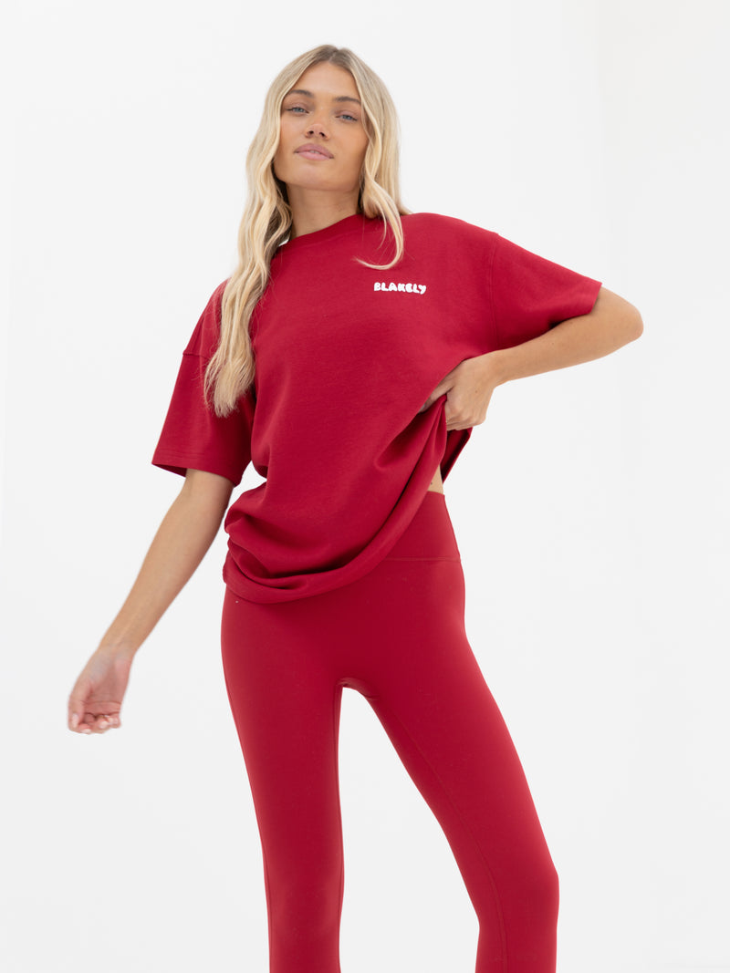 Cloud Print Oversized T-Shirt - Kirschrot