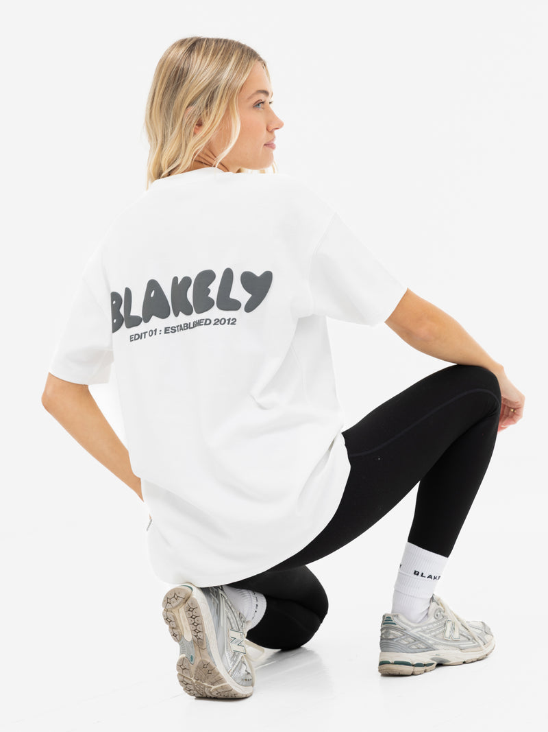 Cloud Print Oversized T-Shirt - Cremeweiß & Anthrazit