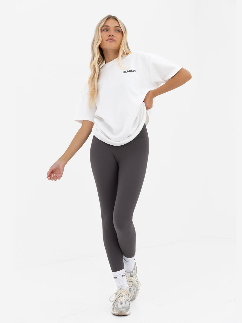 Cloud Print Oversized T-Shirt - Cremeweiß & Anthrazit