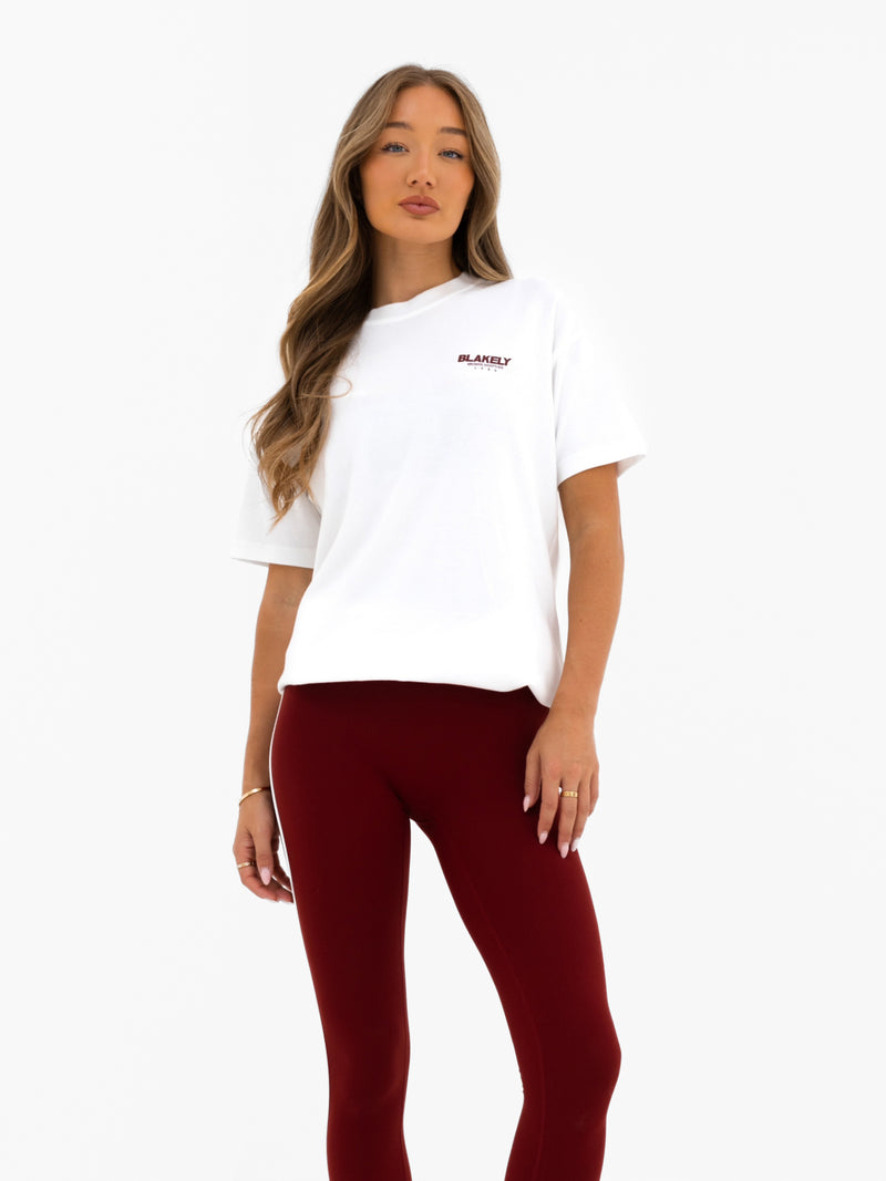 Jodi Oversized T-Shirt - Flat White & Maroon Red