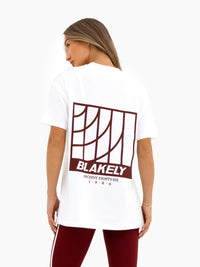 Jodi Oversized T-Shirt - Plat wit en kastanjebruin rood
