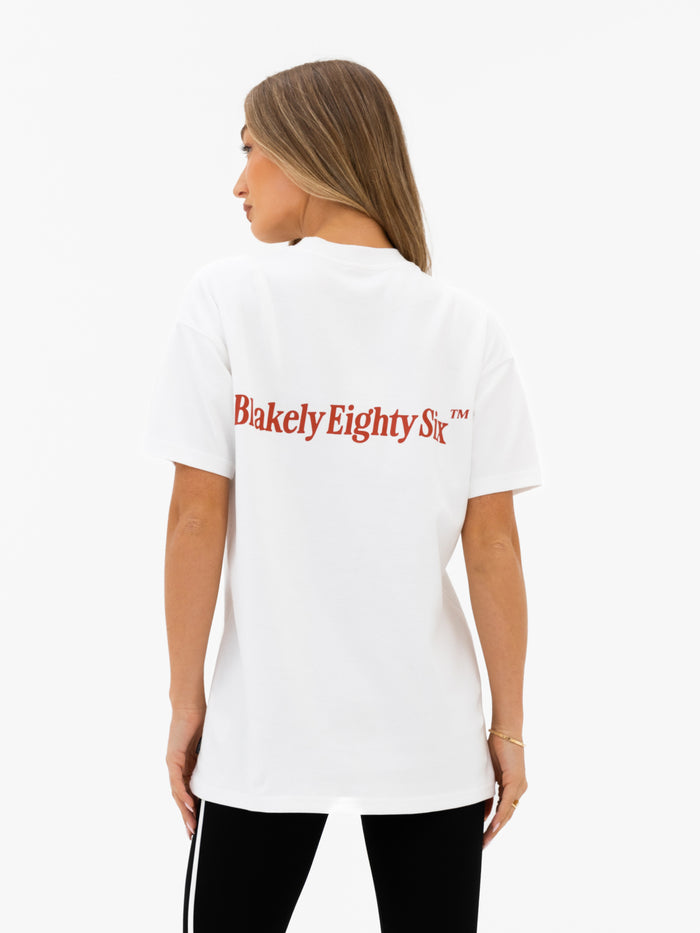 Romi Oversized T-Shirt - Flat White & Washed Red