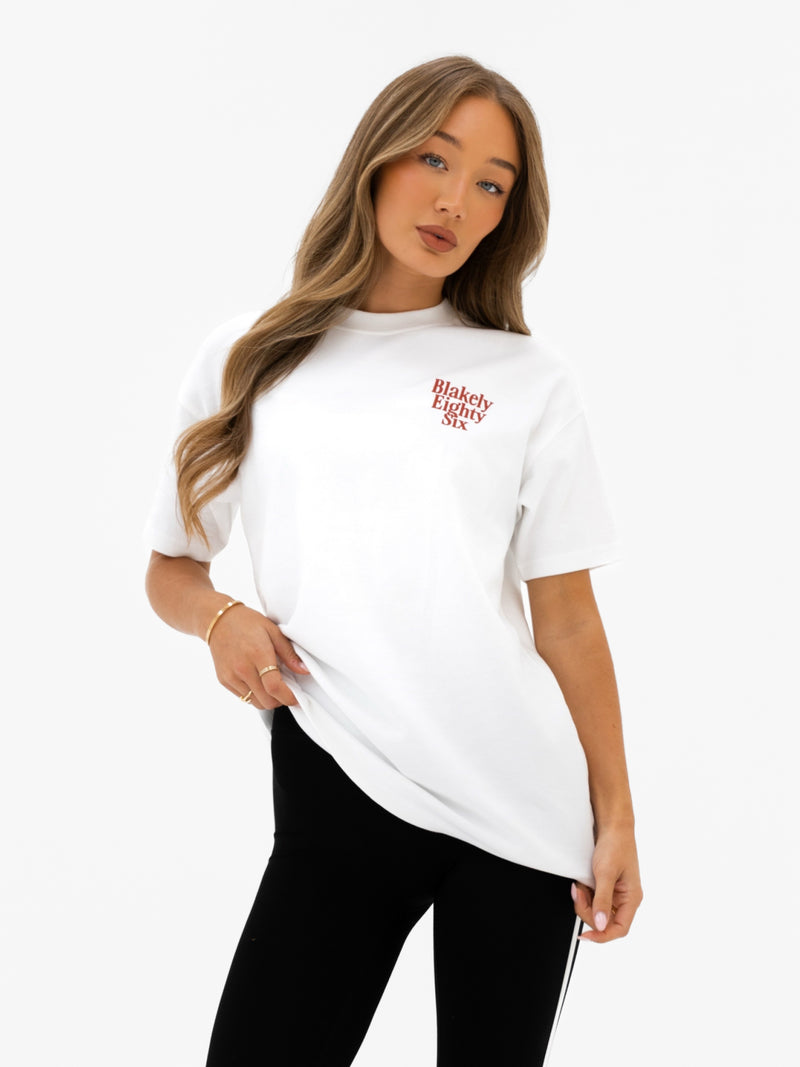 Romi Oversized T-Shirt - Flat White & Washed Red