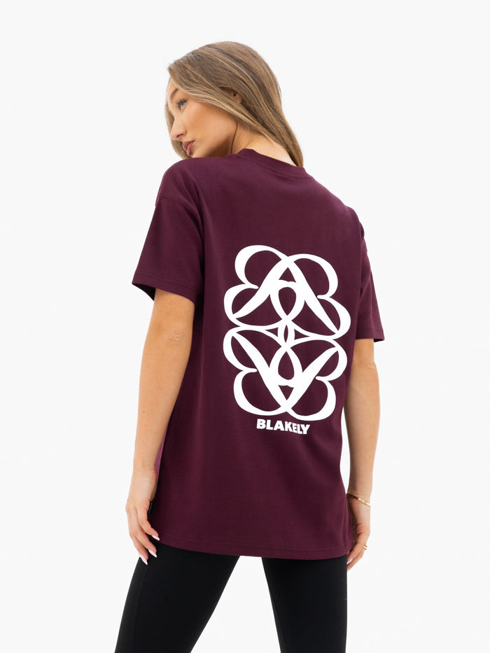 Iris Oversized T-Shirt - Dunkles Burgunderrot
