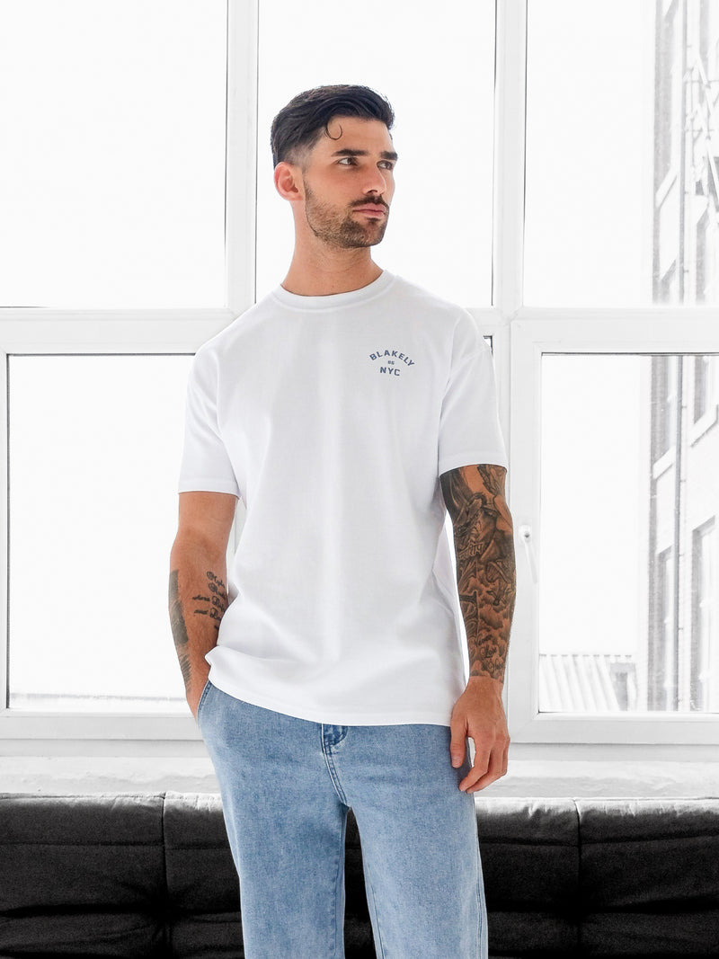 NYC Relaxed T-Shirt - Wit en bewolkt blauw