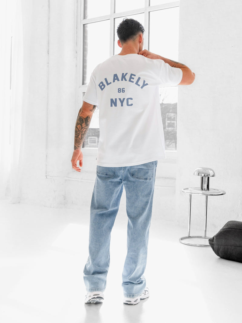 NYC Relaxed T-Shirt - Wit en bewolkt blauw