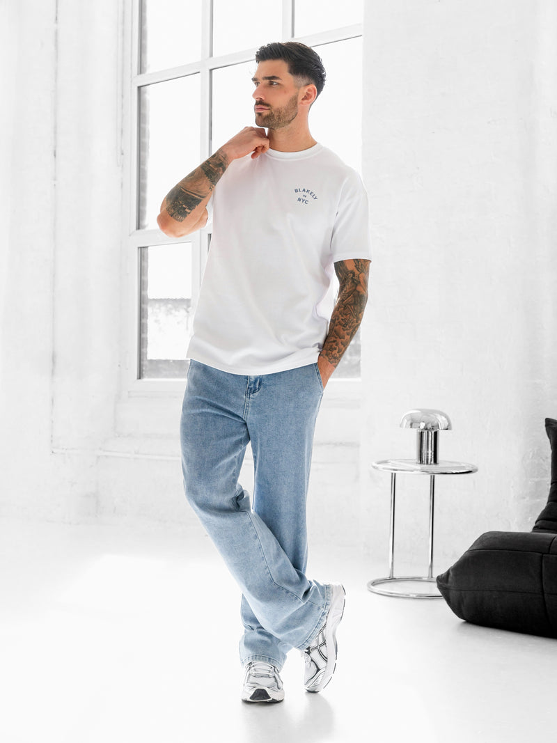 NYC Relaxed T-Shirt - Wit en bewolkt blauw