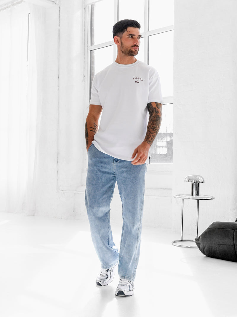 NYC Relaxed T-Shirt - Weiß und dunkles Burgunderrot