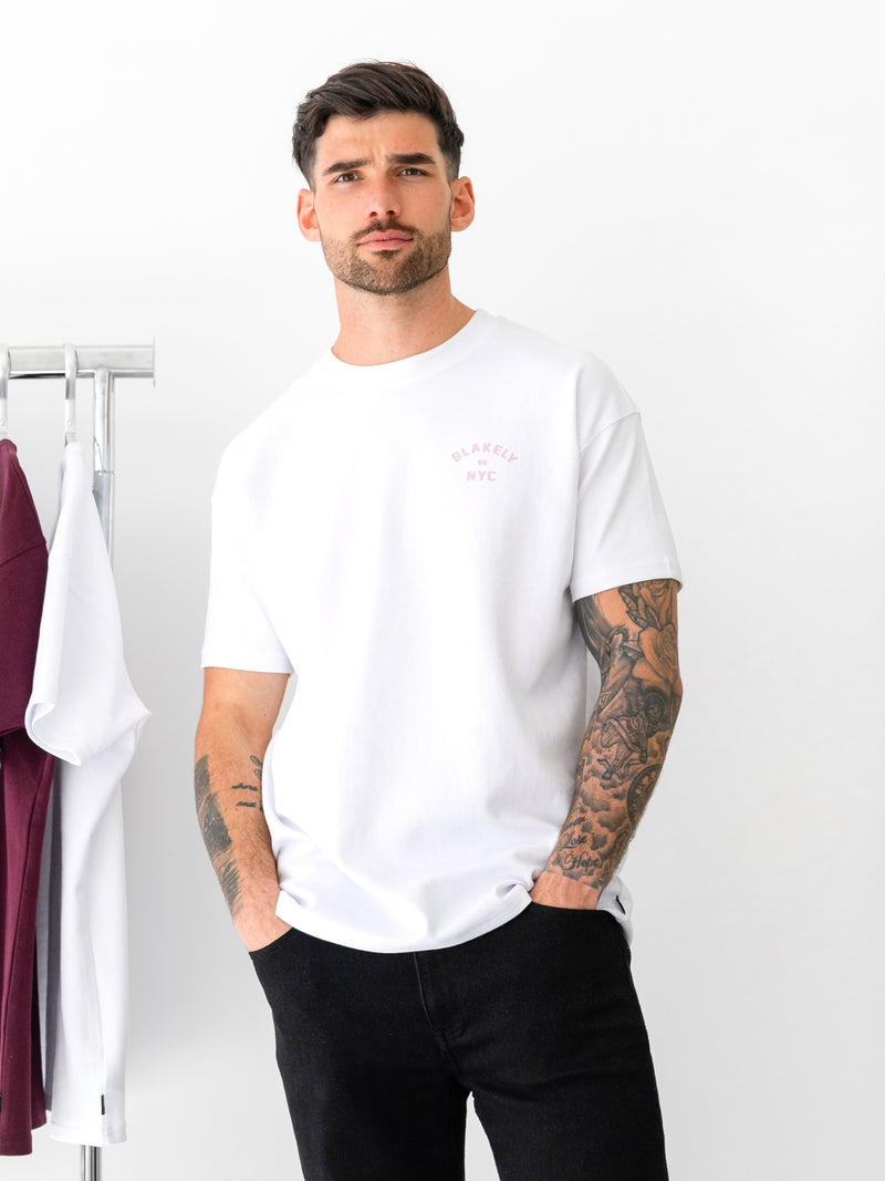 NYC Relaxed T-Shirt - Weiß und Rosa