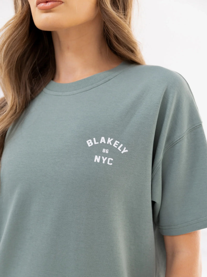 NYC Oversized T-Shirt & Elodie Stripe Trousers Set - Sage Green & Mint Green