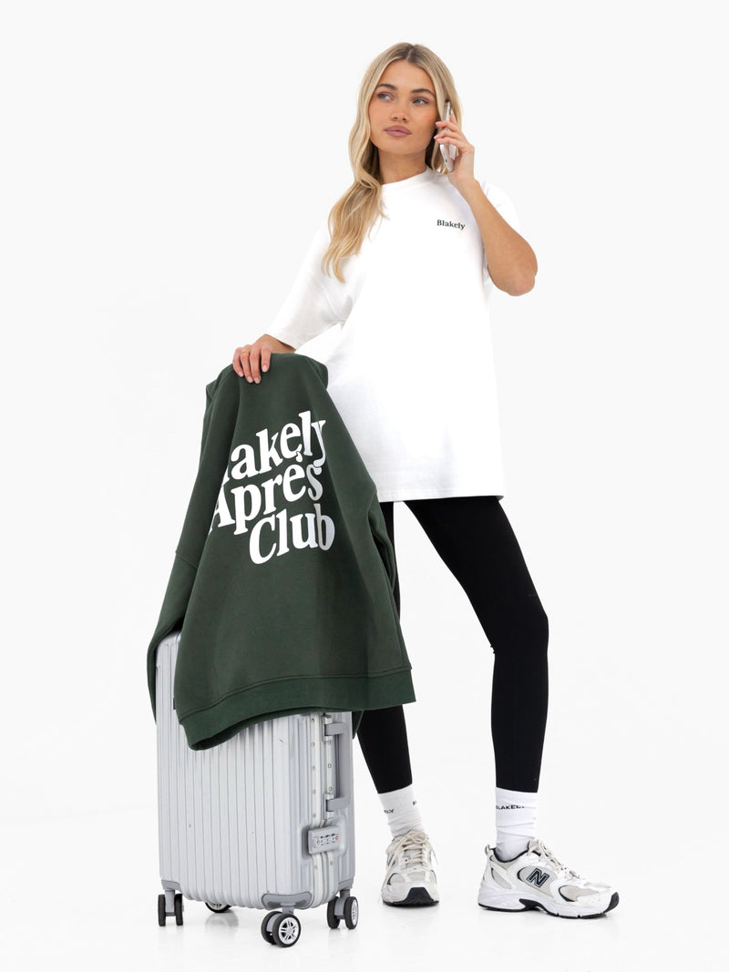 Saskia Oversized T-Shirt - Flat White & Dark Green