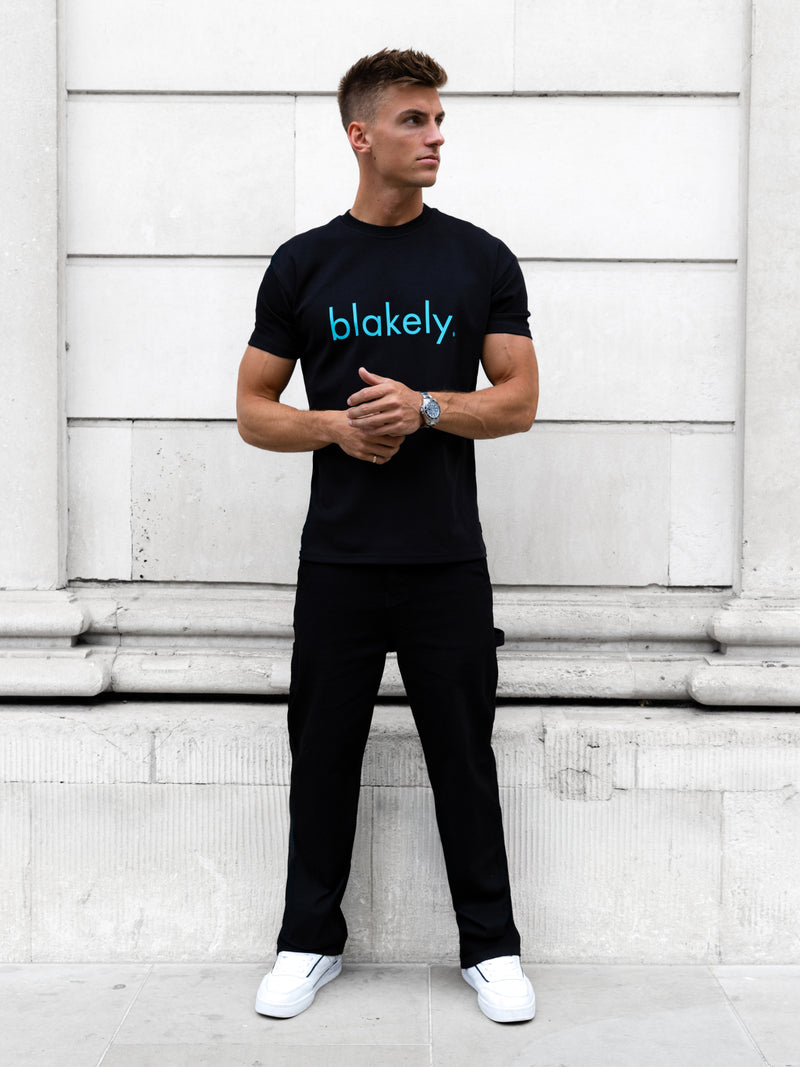 Leo Relaxed T-Shirt - Black & Aqua