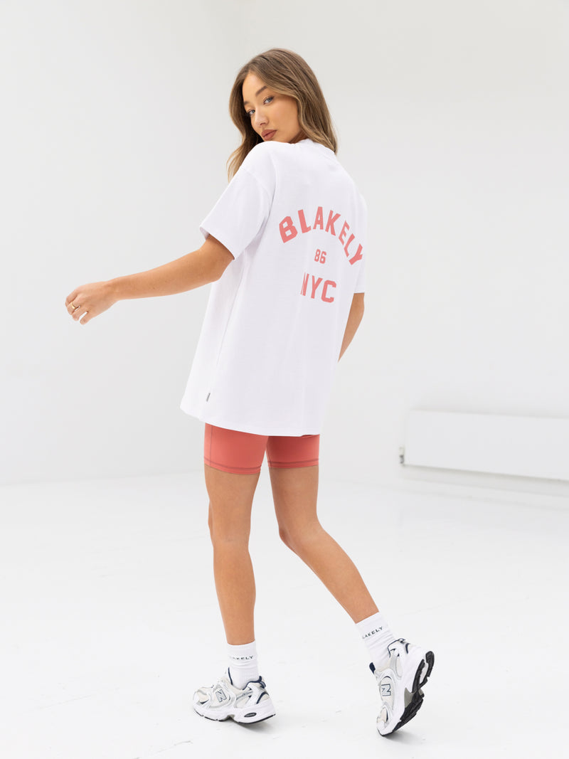 NYC Oversized T-Shirt - White & Sunrise Coral