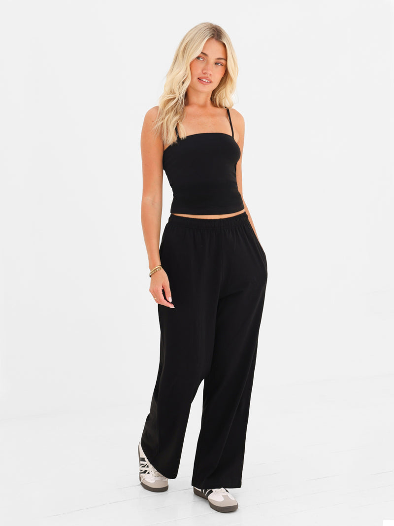 Ayla Cotton Wide Leg Trousers - Noire