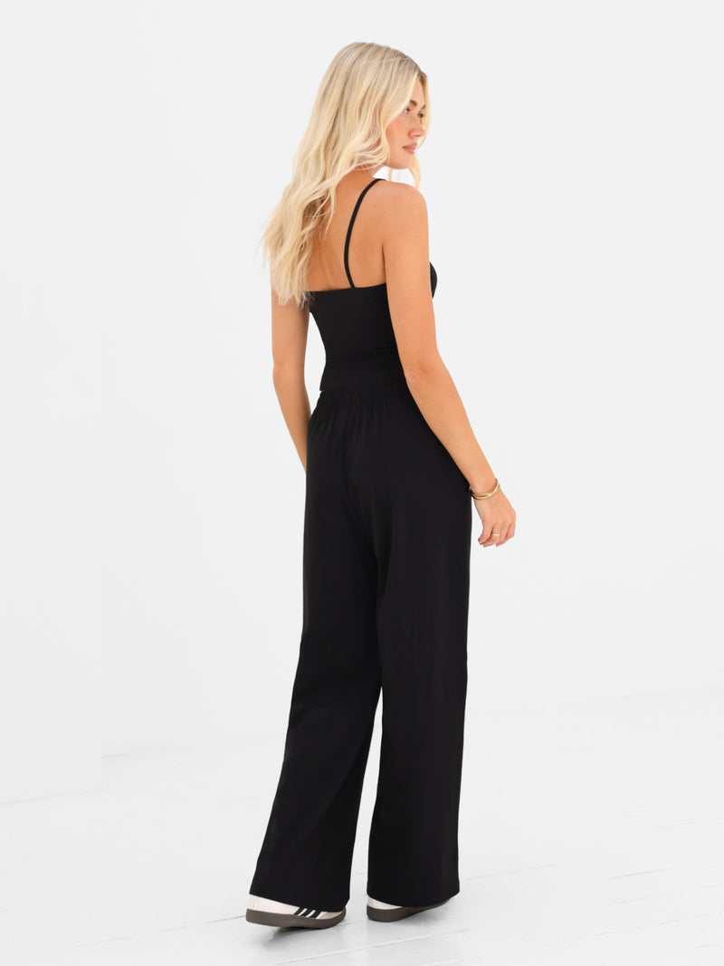 Ayla Cotton Wide Leg Trousers - Noire