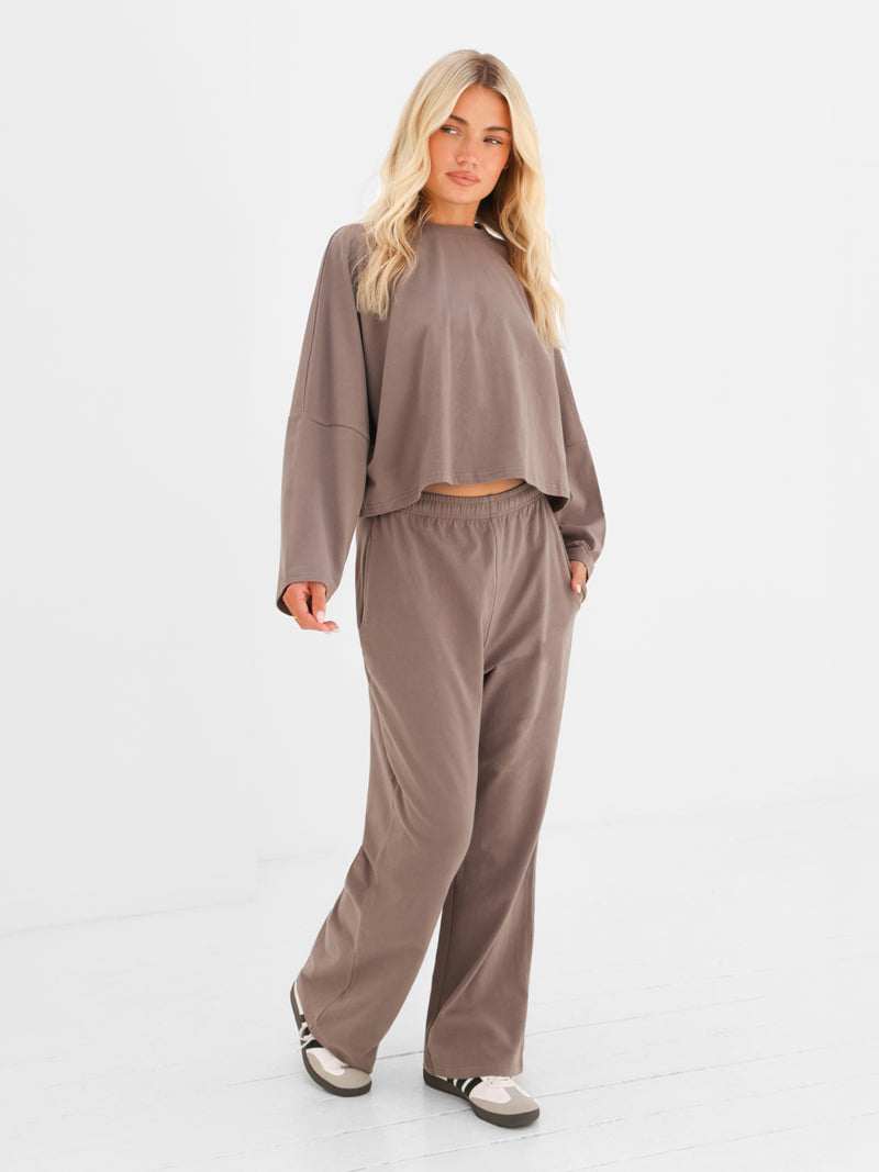 Ayla Cotton Wide Leg Trousers - Taupe Froid