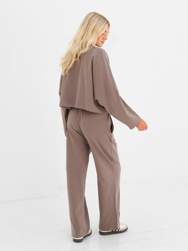 Ayla Cotton Wide Leg Trousers - Taupe Froid