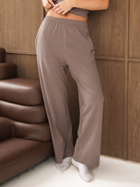 Ayla Cotton Wide Leg Trousers - Taupe Froid