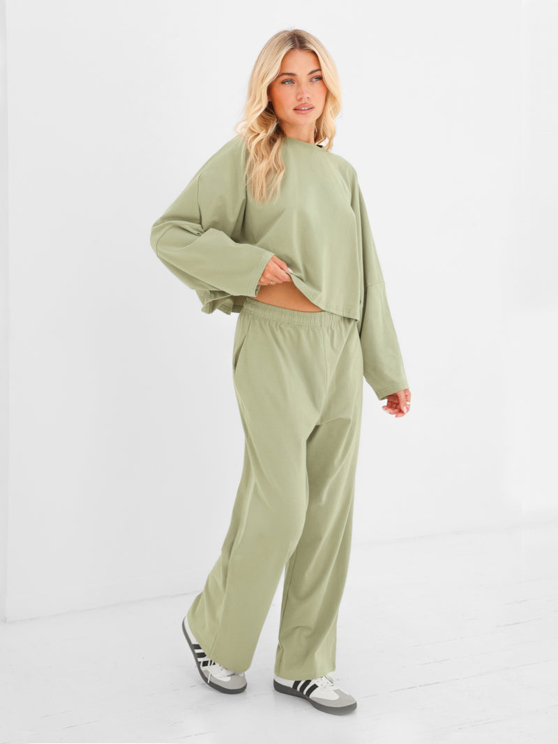 Ayla Cotton Wide Leg Trousers - Vert Chaud